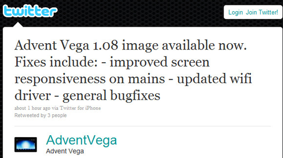 Advent Vega gets performance update, Flash still to come