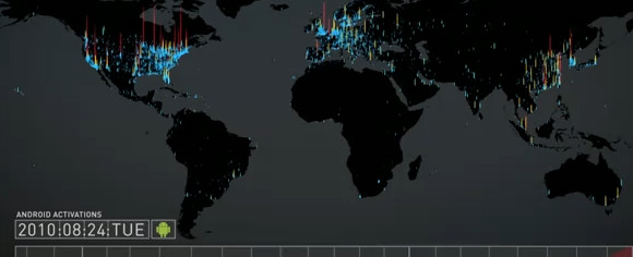 Global Android activations mapped and animated in Tron-like video