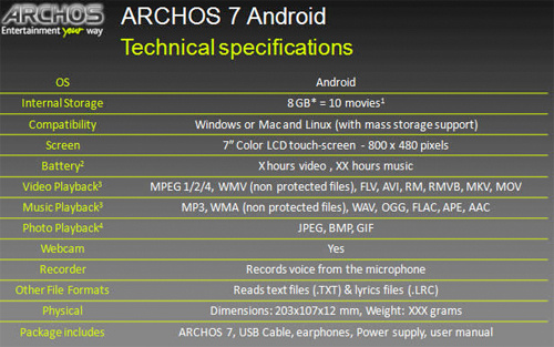 Archos 7 Android tablet details leaked: 7