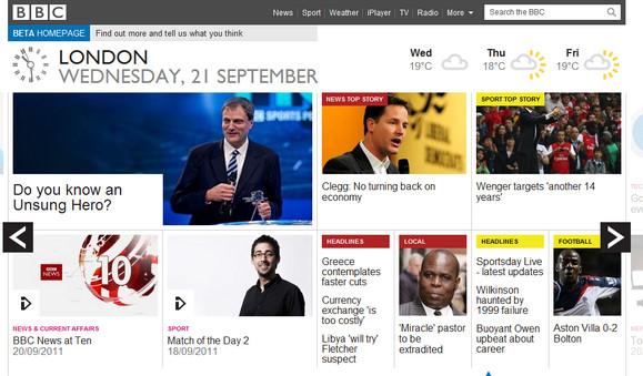 BBC website goes tablet app style with added swipability