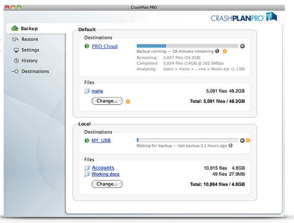 CrashPlan Pro offers online back ups for small businesses