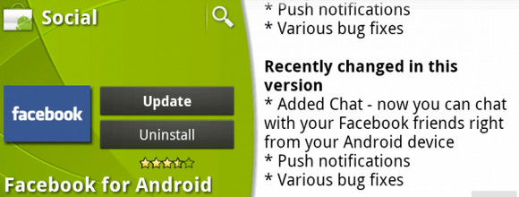 Facebook Android update adds chat and push notifications