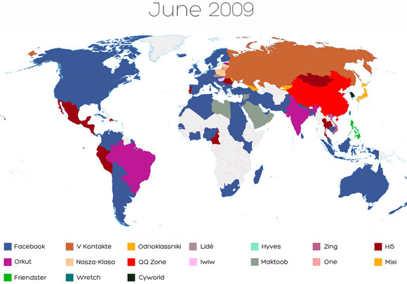 The world turns blue as Facebook dominates the globe