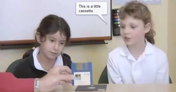 French kids try to work out what old music technology does