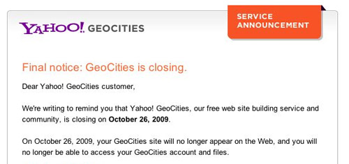 So, farewell GeoCities