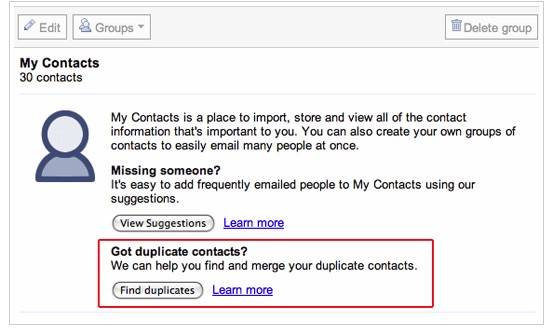 Google contacts: sort out duplicate contacts with one click