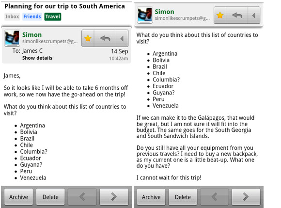 Android GMail app gets updated for the Froyo crew