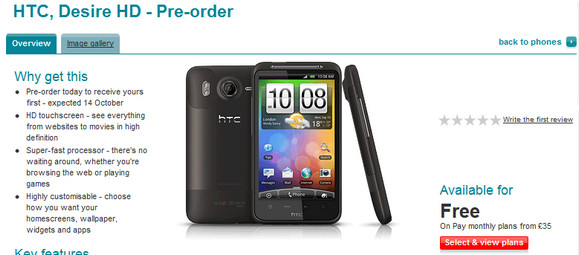 HTC Desire HD goes on pre-order in the UK - from free