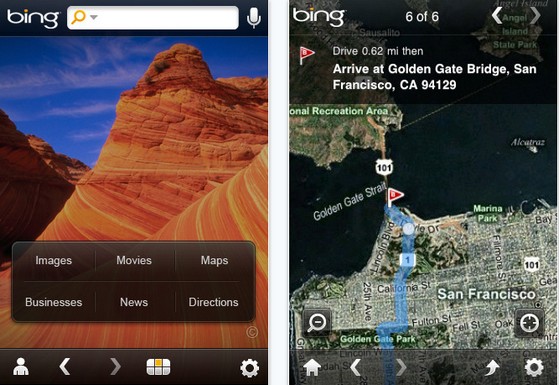 Microsoft Bing v1.1 app for iPhone, iPod touch