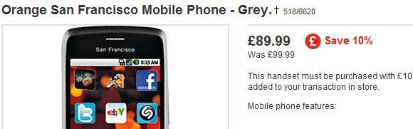 Orange San Francisco Android handset: yours for just £89.99 at Argos