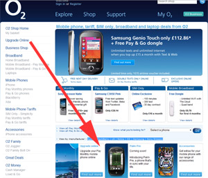 O2's website: spot the Palm Pre