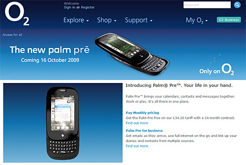 Palm Pre o2 release date for UK