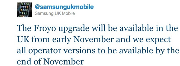 Samsung Galaxy Android 2.2 update delayed until November