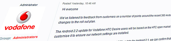 Vodafone cave in to customer anger and remove 360 apps from HTC Desire.