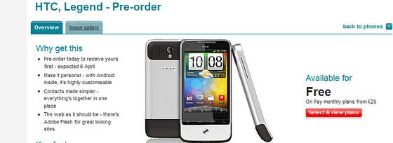 HTC Legend ready for your Vodafone pre-orders