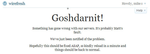 Wordpress wobbles, reports server error, Matt to blame