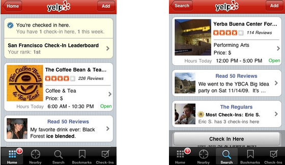 Yelp updates iPhone app and goes for Foursquare with 'check in' features