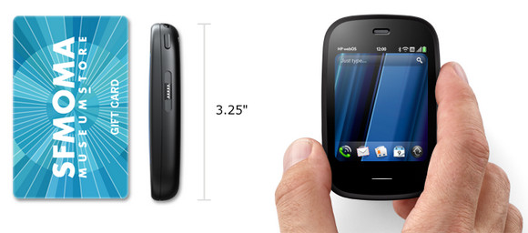 The third of the three webOS-powered devices announced by HP last night is the HP Veer, a mere slip of a smartphone at just 54.5mm x 84.0mm x 15.1mm. Pin...