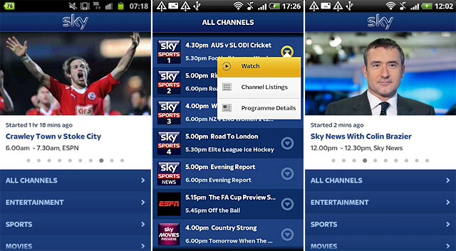 Sky Go app lets selected Android handsets stream live Sky TV