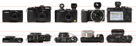 Visually compare top compact cameras with a simple photo This is simple but very neat. An unnamed author has put together a photo comparison of eleven of the best small, high end cameras – including the likes of the Panasonic GF1, GF2...