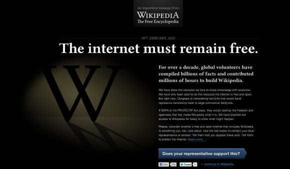 Wikipedia has announced that it will be lending its weight to the campaign against two bloody awful internet censorship bills currently being considered in the US. Pin It
