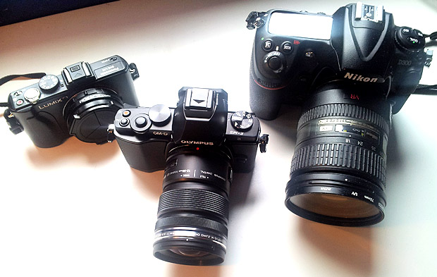 Olympus OM-D size comparison with Lumix LX5 and Nikon D300