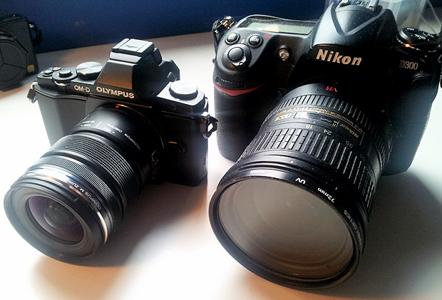 Olympus OM-D size comparison with Lumix LX5 and Nikon D300