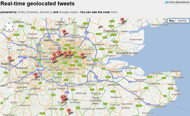 See worldwide Twitter action plotted on a map in real time