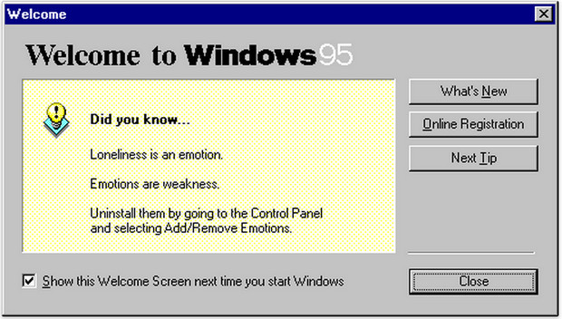 Windows 95 Tips, Tricks, and Tweaks - a lovely parody of system messages