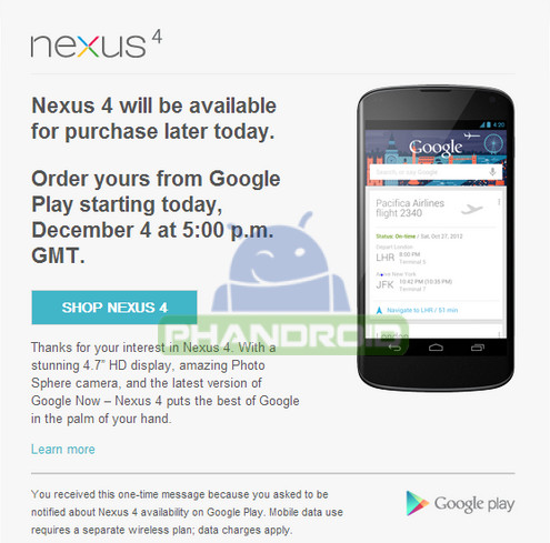 Red hot Google Nexus 4 handset going on sale in the UK from 5pm tonight - get in quick!