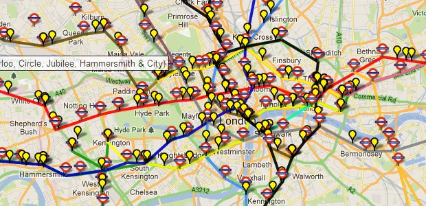 Live map for the London Underground plots tube train movementd