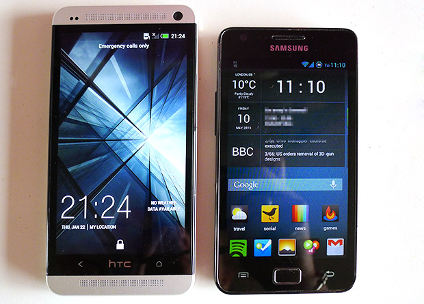 HTC One versus Samsung Galaxy S2 - size comparison