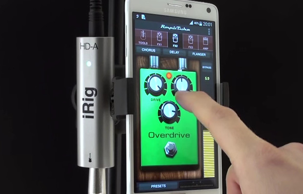  IK Multimedia's AmpliTube and iRig HD-A guitar processing app and digital interfac available for Samsung Android devices