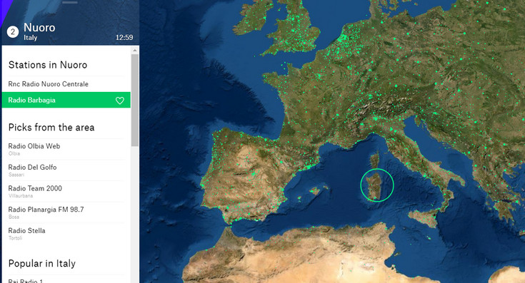 Radio Garden lets you click on dots to listen to radio station all over the world