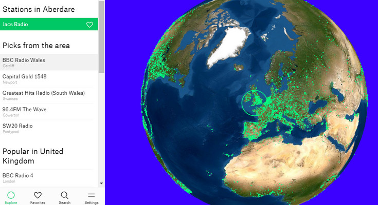 Radio Garden lets you click on dots to listen to radio station all over the world